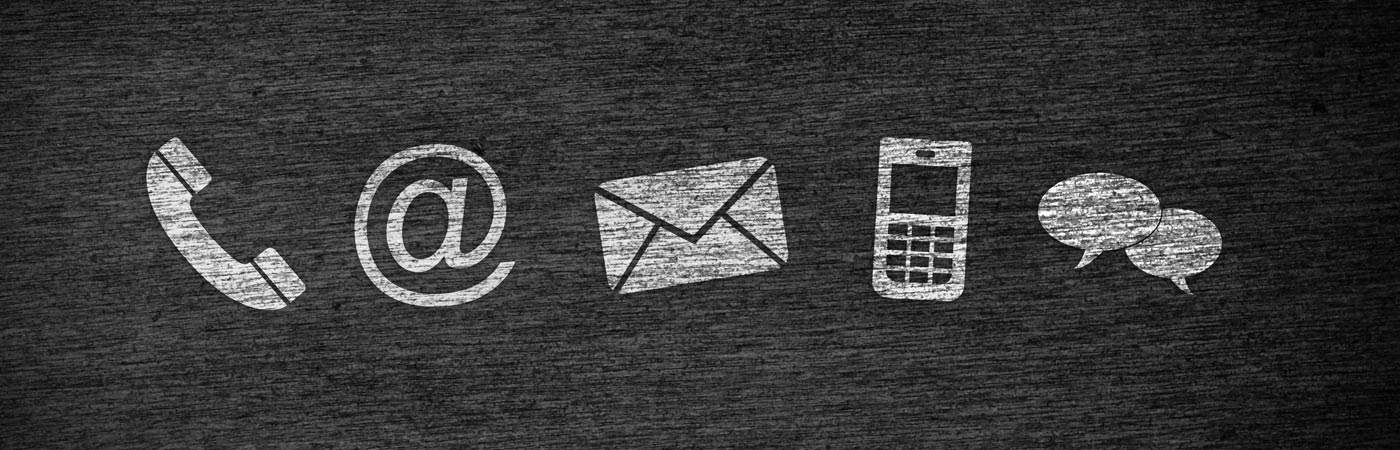 Phone, email and social media icons representing 'contact us'